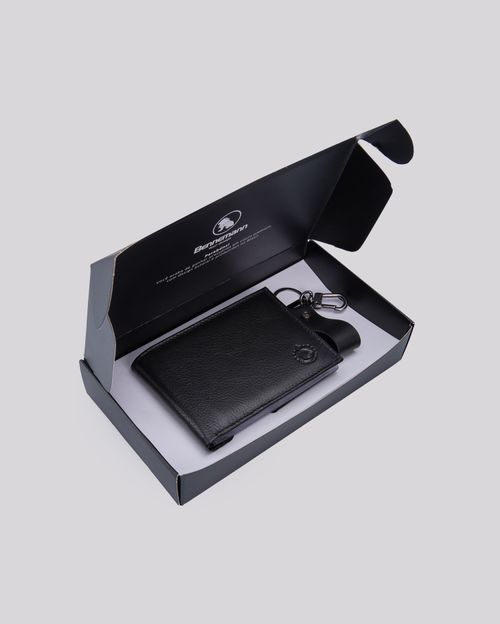 Kit Carteira 744I e Chaveiro de Couro + Embalagem
