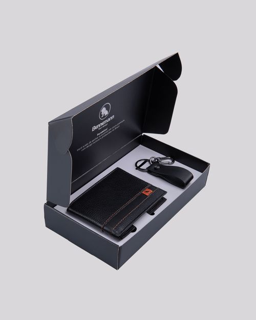 Kit Carteira 547AP e Chaveiro de Couro + Embalagem
